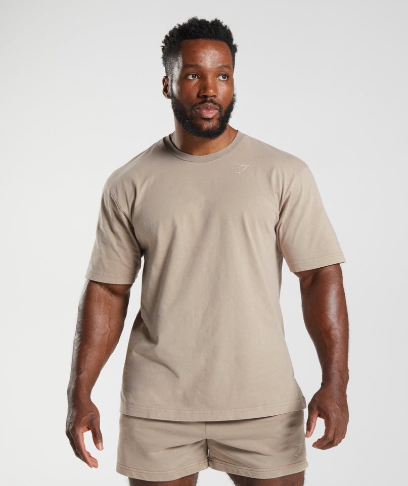 Men's Gymshark Power Washed T-Shirts Beige | NZ 6NCYLJ